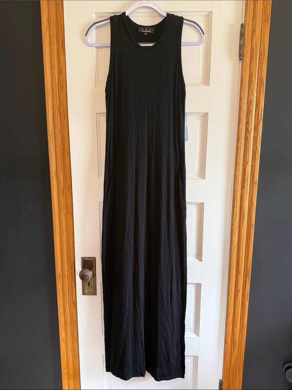 Lulu's Black Sleeveless Maxi Tank Dress with Pockets Size M